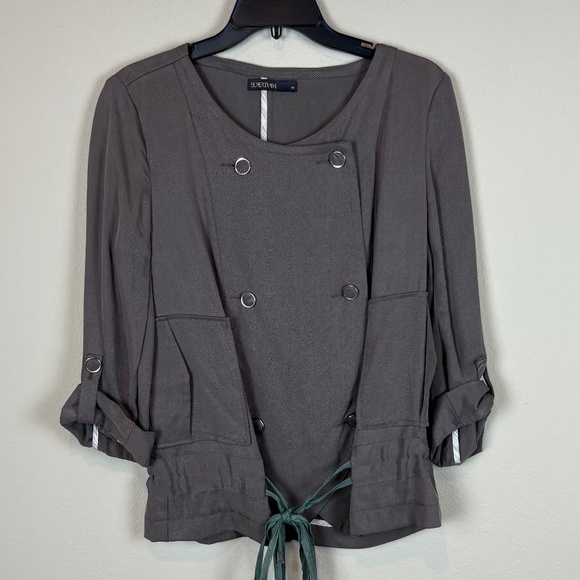 Supertrash Taupe Tencel/Cotton Lining Double Breasted Button Closure Blouse - Picture 1 of 11